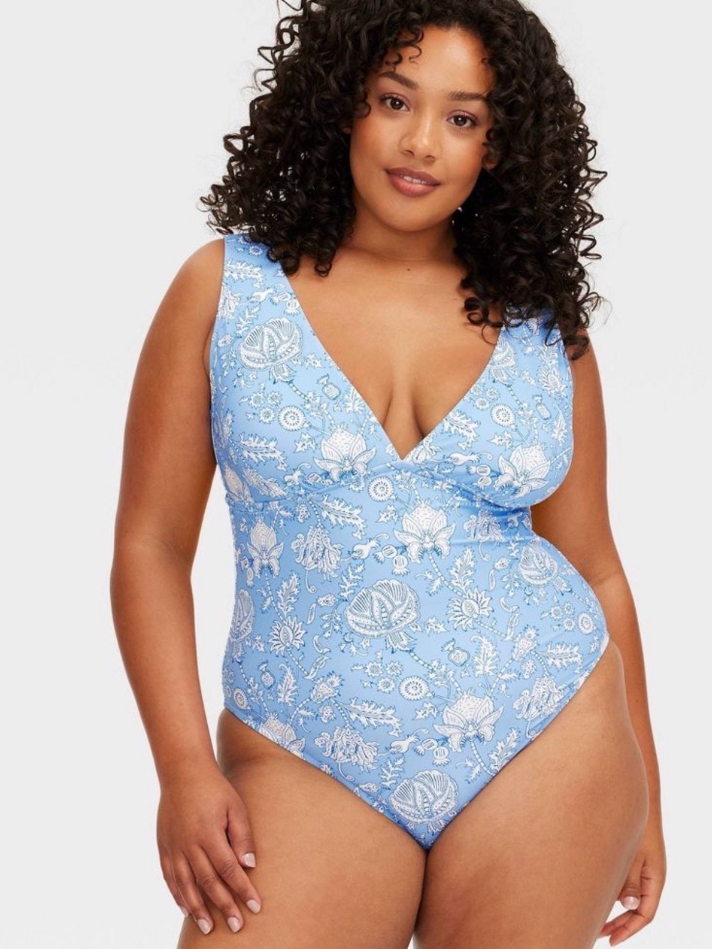 Size 14 Roller Rabbit Light Blue Floral One-Piece Swimsuit Full Seat Cover